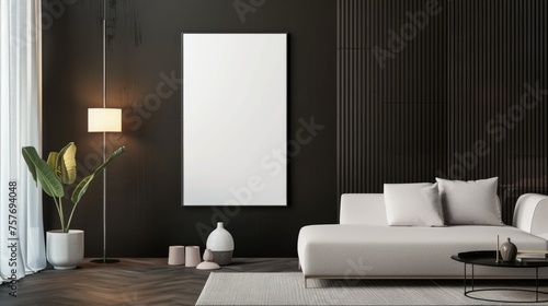 White canvas for mockup with blurred brick wall room interior