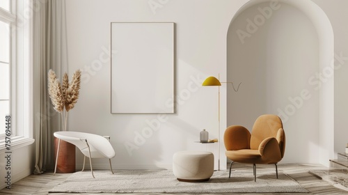 White canvas for mockup with blurred brick wall room interior © Sanuar_husen