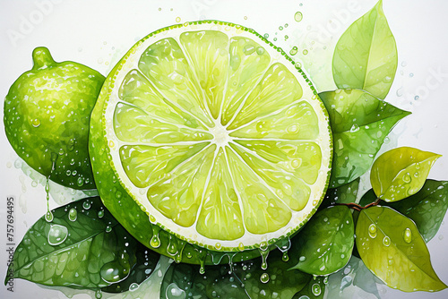 Lime fruit watercolor painting