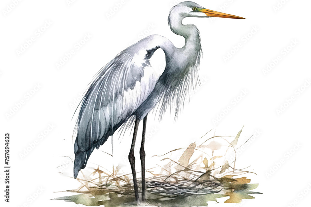 watercolor stork hand drawing bird herons illustration isolated