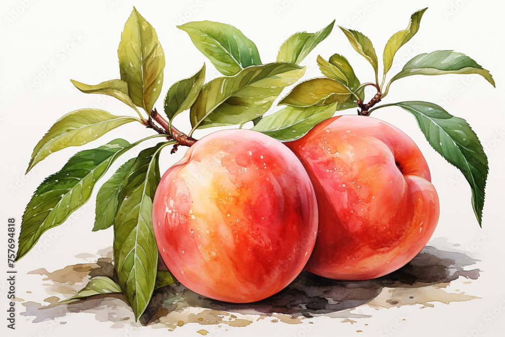 Peach fruit watercolor painting Peach fruit watercolor painting