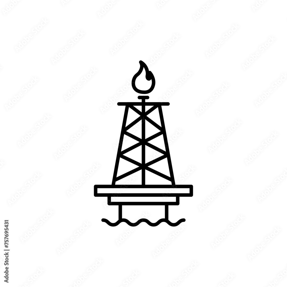 Shale gas rig vector line icon illustration.