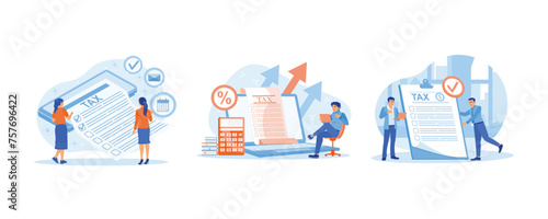Tax payment deadline. Calculating income and checking tax virtual documents. Tax payment preparation. Tax Audit concept. Set flat vector illustration. © berkah design