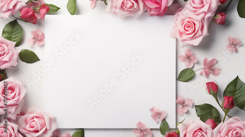 blank frame with space for text. beautiful pink flowers composition