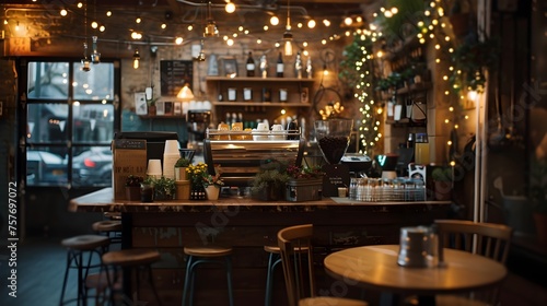 Coffee Shop Retreat Rustic Bar Table in Inviting Vintage Decor Espresso Haven