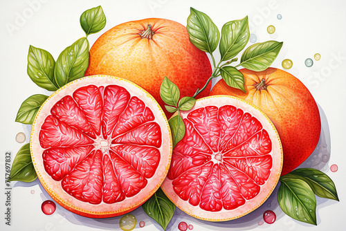 Grapefruit fruit watercolor painting