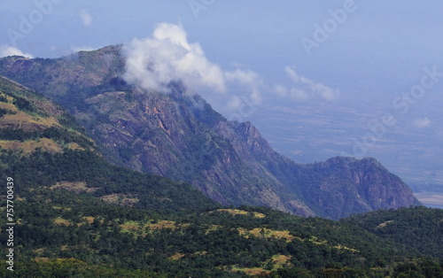 panoramic view of lush green palani mountain range from kodaikanal hill station in tamilnadu  south india