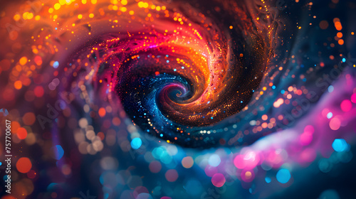 multi coloured abstract spirals on black background