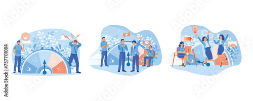 Stress level, mood scale. Client survey. Mentally healthy employees. Stress Levels concept. Set flat vector illustration.