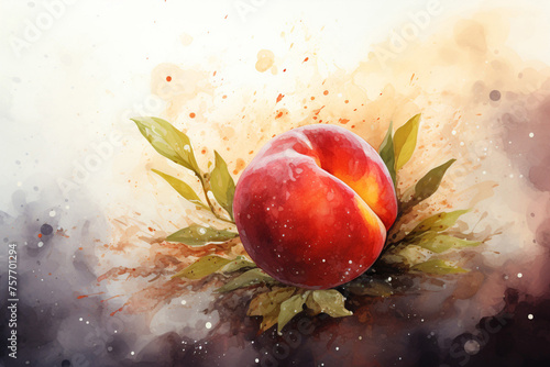Nectarine fruit watercolor painting