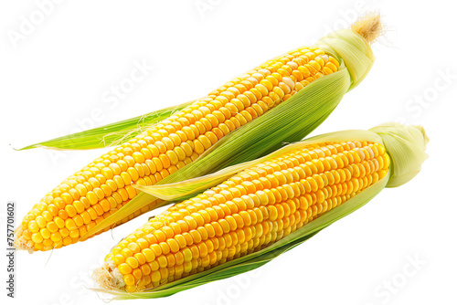 Fresh Yellow Corn on the Cob, Isolated and Raw, Ready to Eat or Cook, Healthy Vegetable Harvested from Maize Plant photo