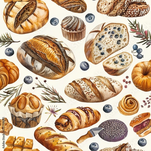 Artisan Bread and Baking: For foodies, designs inspired by artisanal bread and pastries. For Seamless Pattern, Fabric Pattern, Tumbler Wrap, Mug Wrap.