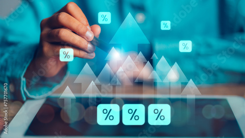 A person is drawing a graph on a tablet with three different colored arrows