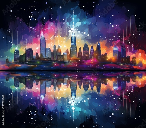 City Landscape Colorful Background Wall Art Illustration With Generative AI 