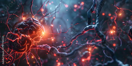 Micro biology brain network system science nervous energy mental nerve cell human neurology neuron mind neural brainstorm nucleus, #757702220
