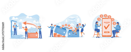 Business people explain payment systems. The banking system. Makes digital transactions. Financial transactions concept. Flat vector illustration. photo