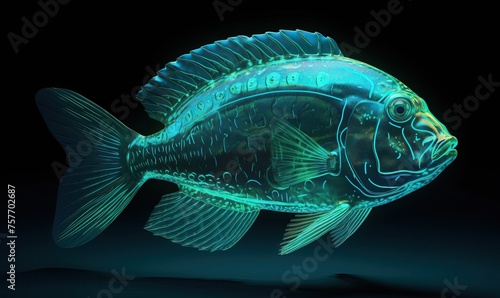 Colorful transparent fish on a dark background.