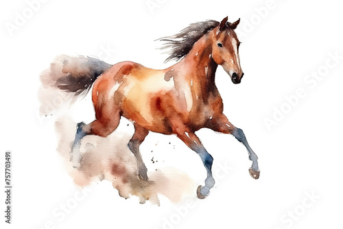 background Running Isolated Drawn white Hand Horse Watercolor Illustration