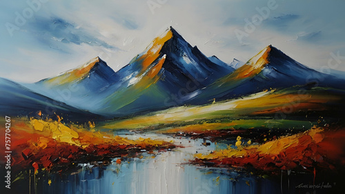 Modern abstract art acrylic oil painting of mountains.generative.ai
