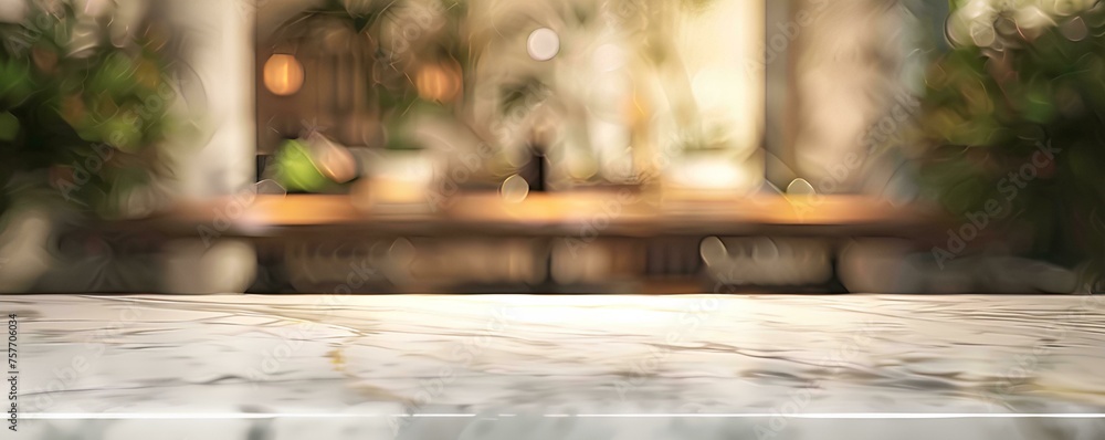 Empty modern white marble table top and blurred blur background. For product display Empty modern white marble table top and blurred blur background. For product display