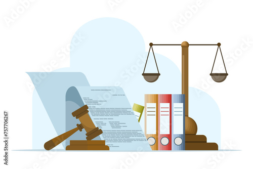 Law and justice concept, lawyer consultant client, judge knocking with wooden gavel, legal advice concept, flat vector illustration banner for website.