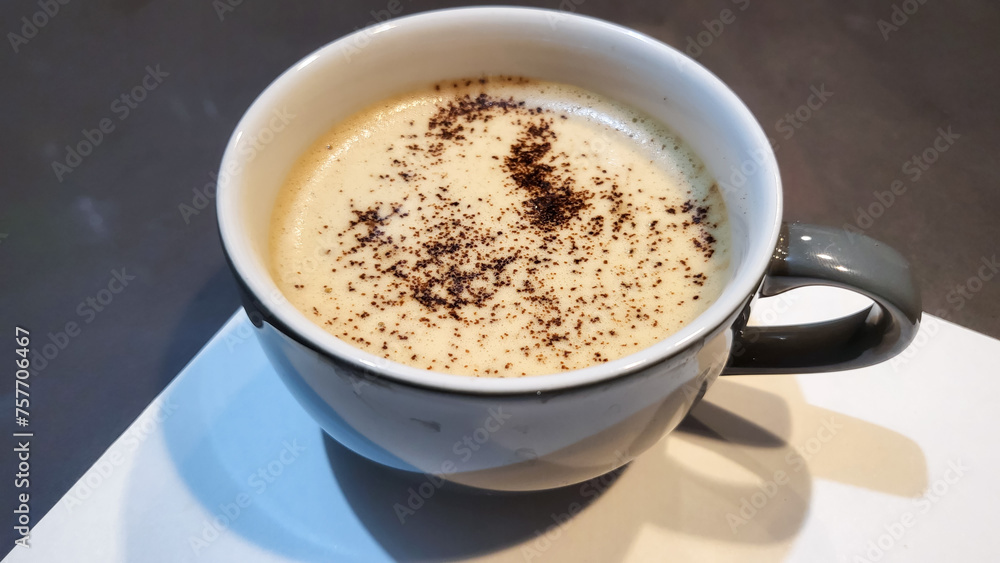 homemade cappuccino coffee with foam and choco granule on top homemade cappuccino coffee with foam and choco granule on top