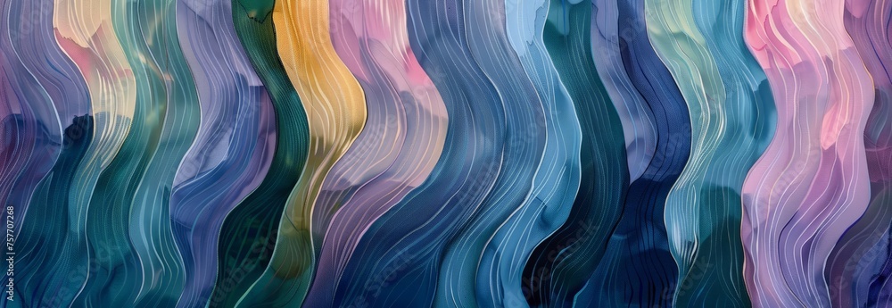 Fototapeta premium A painting showcasing a vibrant multicolored wavy pattern with dynamic movement and flow