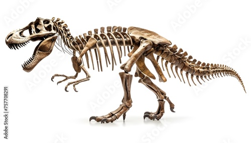 Skeletal bones of a Tyrannosaurus Rex T-Rex Dinosaur isolated on a white background © thiraphon