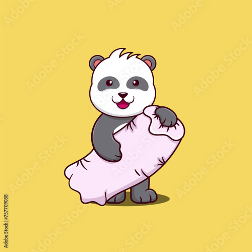 Cute baby panda holding a bolster