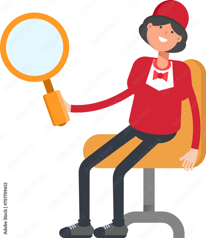 Waitress Character Sitting and Holding Magnifier
Waitress Character Sitting and Holding Magnifier