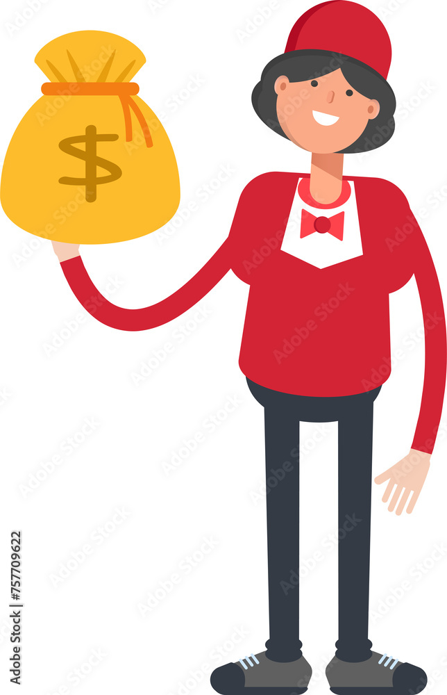 Waitress Character Holding Dollar Sack
