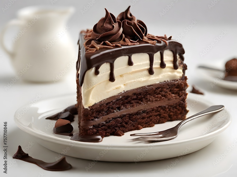 Decadent chocolate cake on a plate Decadent chocolate cake on a plate