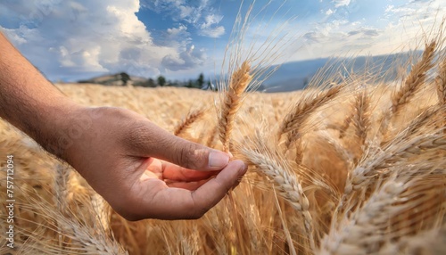 Close-up of human hands inspecting ears of barley.