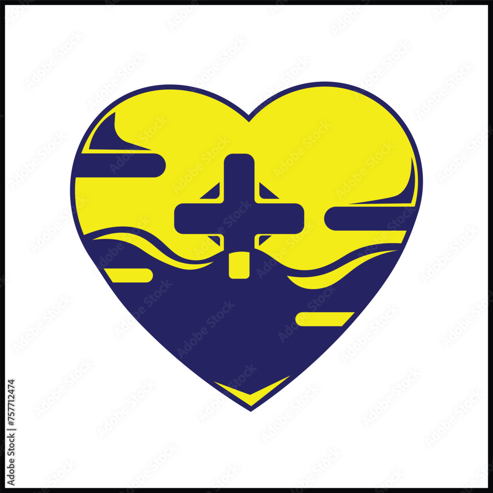 Obraz premium vector design illustration of heart and blood in yellow and blue colors in a simple style. suitable for logos, icons, posters, advertisements, banners, companies, t-shirt designs, stickers,&nbsp;websites.