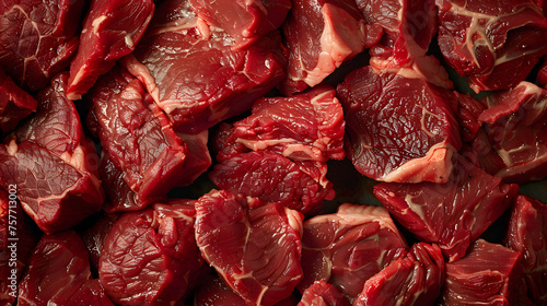 A close-up view of fresh, raw beef cubes