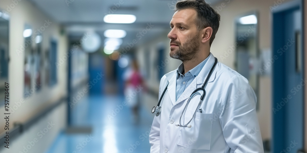 Obraz premium Doctor with stethoscope in hospital 