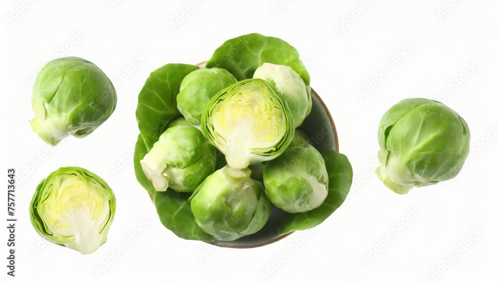 Fototapeta premium Fresh Brussels sprouts isolated on white background. top view 