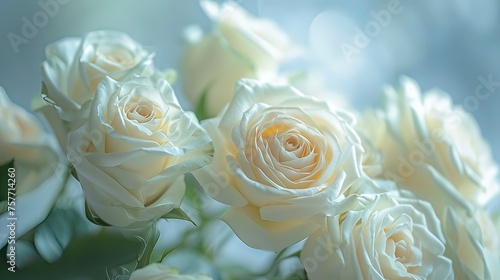 Photography of a horizontal bouquet of white roses  Generative ai.