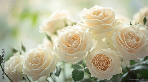 Photography of a horizontal bouquet of white roses  Generative ai.