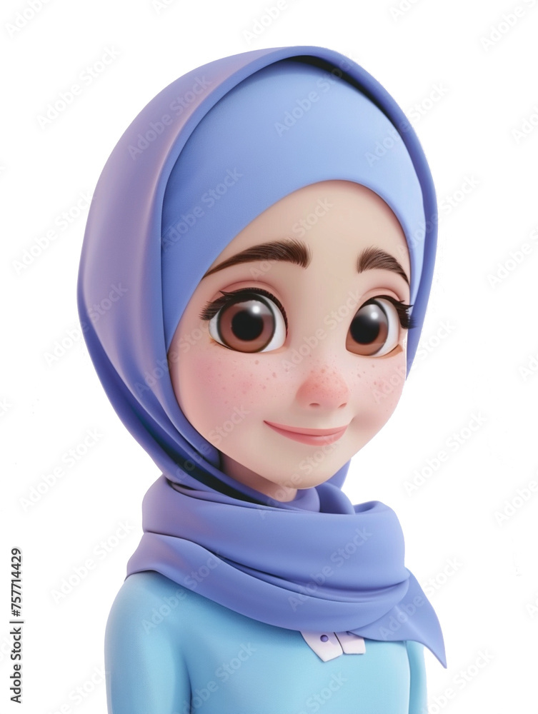 3D cartoon character young female muslim profile wearing hijab veil illustration 3D cartoon character young female muslim profile wearing hijab veil illustration