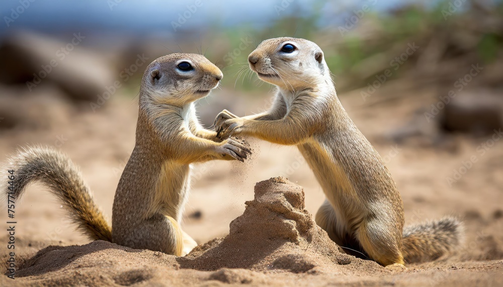 Fototapeta premium European ground squirrel on green meadow.