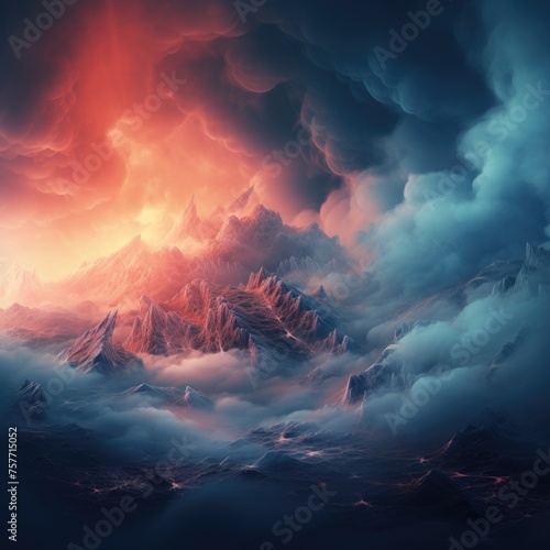 fire and ice background with fog and godray
