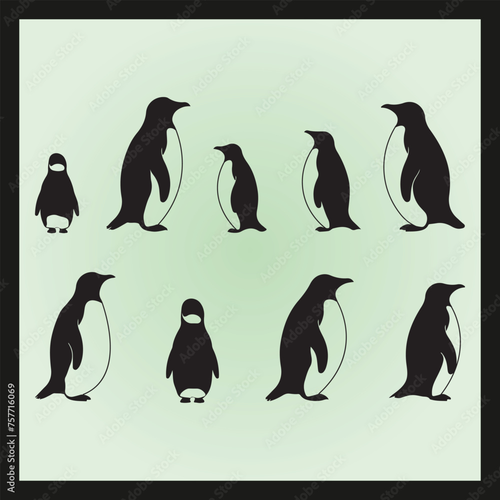 Naklejka premium Penguin silhouette set Clipart on a hex color background