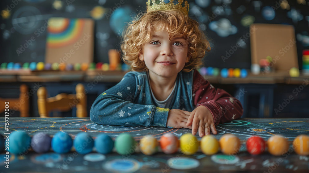 Child educates: chalkboard, solar system, creativity.generative ai Child educates: chalkboard, solar system, creativity.generative ai