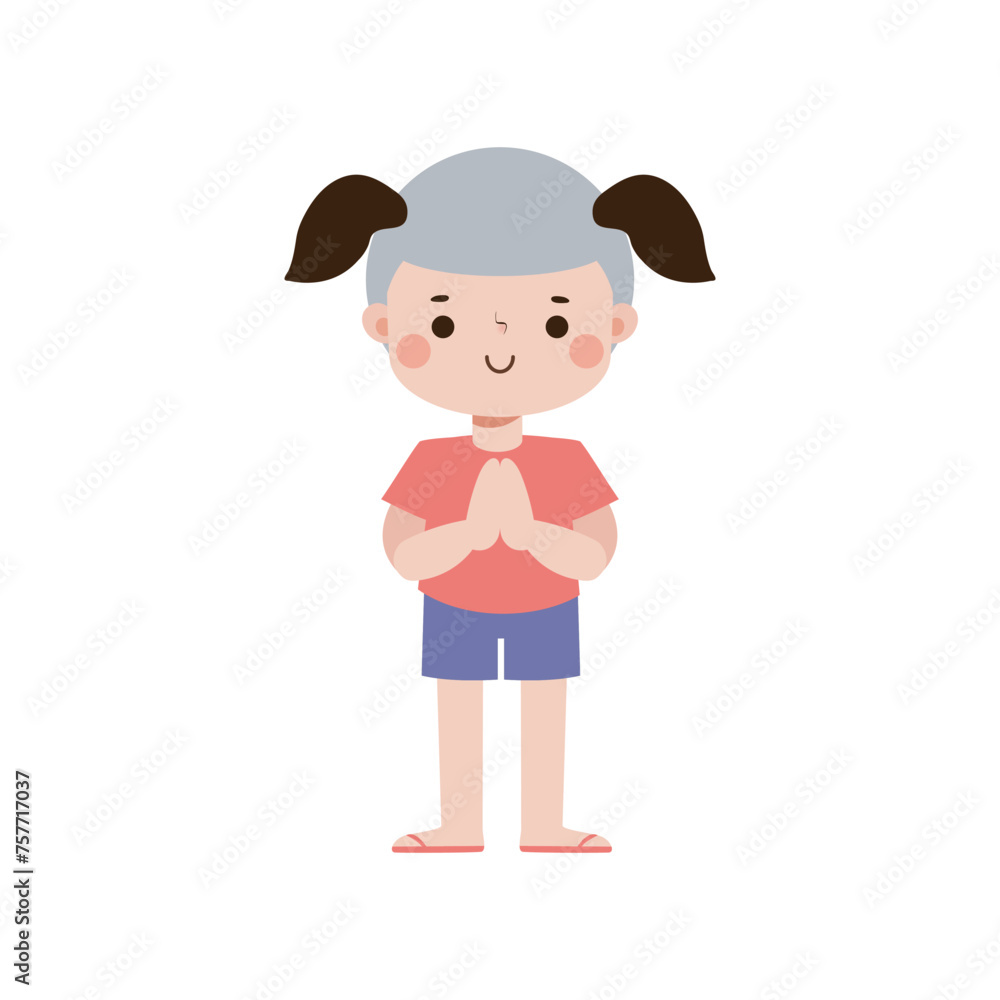cute kid thai Traditional greeting sawasdee welcome to Thailand Traditional Happy thai new year Vector Illustration template Thailand travel concept on white background cute kid thai Traditional greeting sawasdee welcome to Thailand Traditional Happy thai new year Vector Illustration template Thailand travel concept on white background
