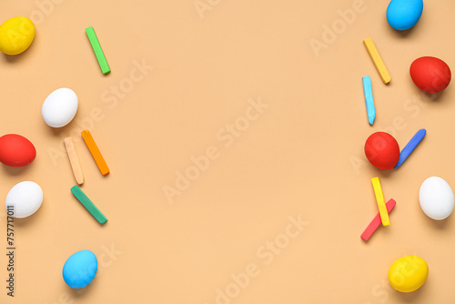 Colorful easter eggs and pa...