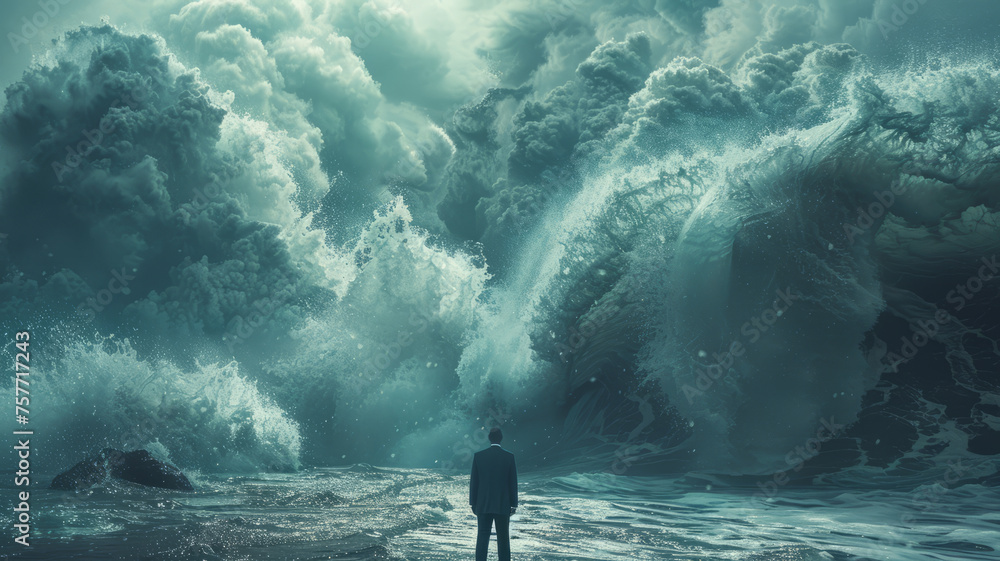 Big wave and businessman,generative ai Big wave and businessman,generative ai