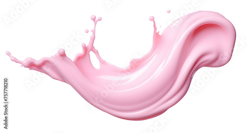 Splash of pink milky liquid similar to smoothie, yogurt or cream on white and transparent background