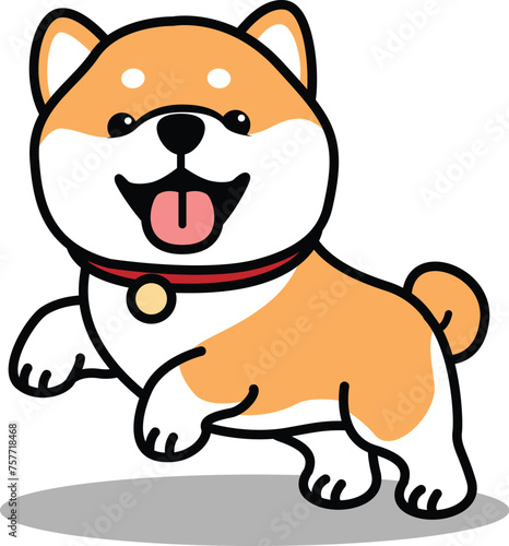 Cute shiba inu dog jumping cartoon, vector illustration
