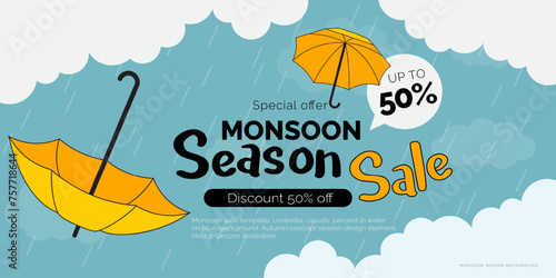 Vector illustration, poster for monsoon season, sale banner, sale